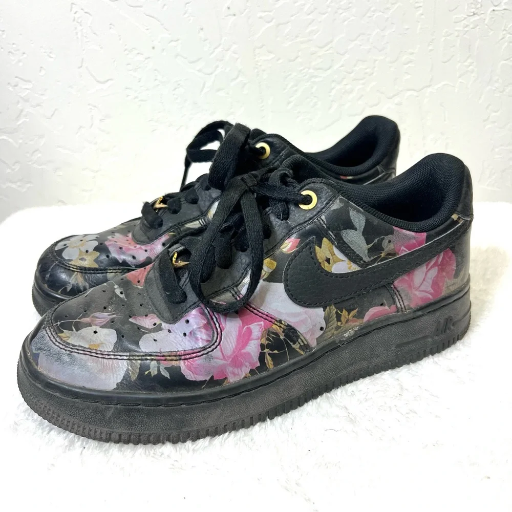 Nike AIR FORCE 1 LOW 'FLORAL' Black Size 7 Women’s AO1017 002